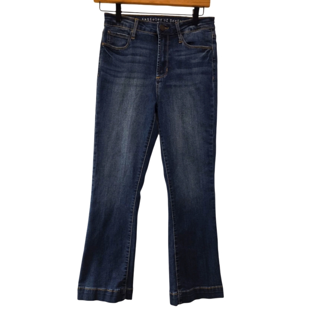 Articles Of Society, Jeans, Boot Cut, Stretchy, Dark Denim W/ White Wash, Wom 26